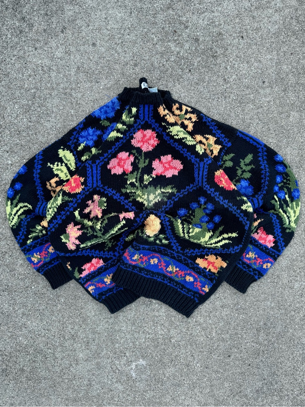 Vintage Cable Knit Floral Sweater